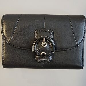 Coach Soho Black Trifold Leather Buckle Wallet